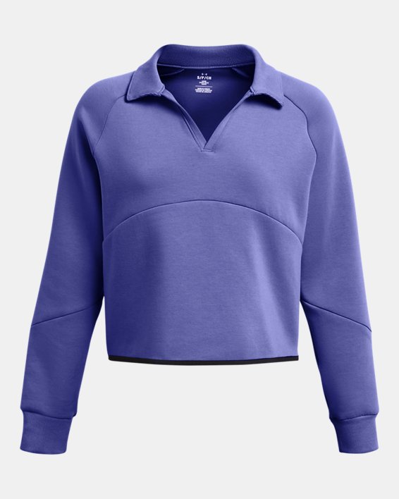 女士UA Unstoppable Fleece Rugby Crop上衣 in Purple image number 4